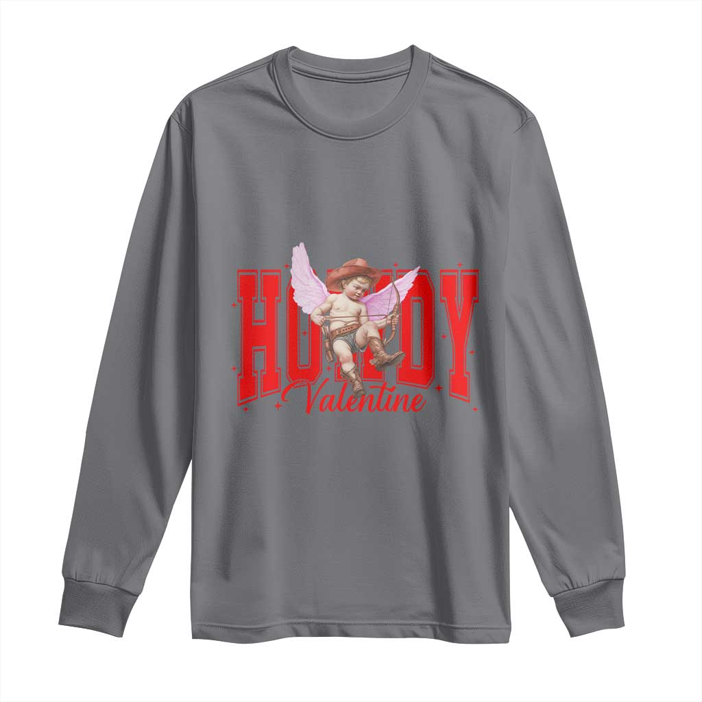 Funny Howdy Valentine Long Sleeve Shirt Valentine's Day Western Cowboy Cupid TS11 Charcoal Print Your Wear