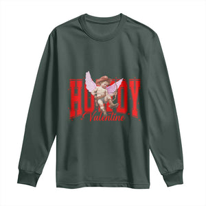 Funny Howdy Valentine Long Sleeve Shirt Valentine's Day Western Cowboy Cupid TS11 Dark Forest Green Print Your Wear