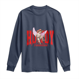 Funny Howdy Valentine Long Sleeve Shirt Valentine's Day Western Cowboy Cupid TS11 Navy Print Your Wear