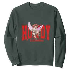 Funny Howdy Valentine Sweatshirt Valentine's Day Western Cowboy Cupid TS11 Dark Forest Green Print Your Wear