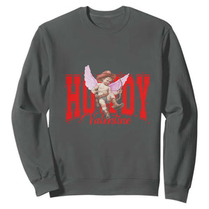 Funny Howdy Valentine Sweatshirt Valentine's Day Western Cowboy Cupid TS11 Dark Heather Print Your Wear