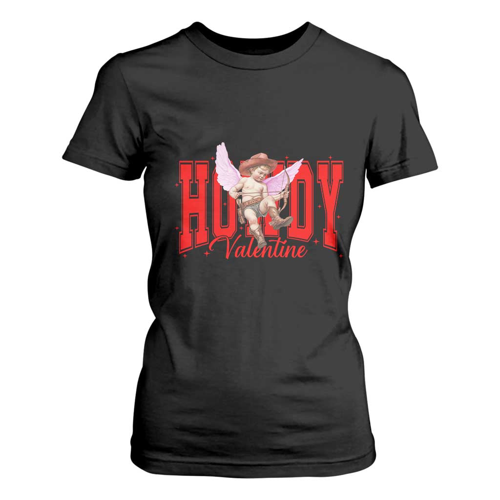 Funny Howdy Valentine T Shirt For Women Valentine's Day Western Cowboy Cupid TS11 Black Print Your Wear