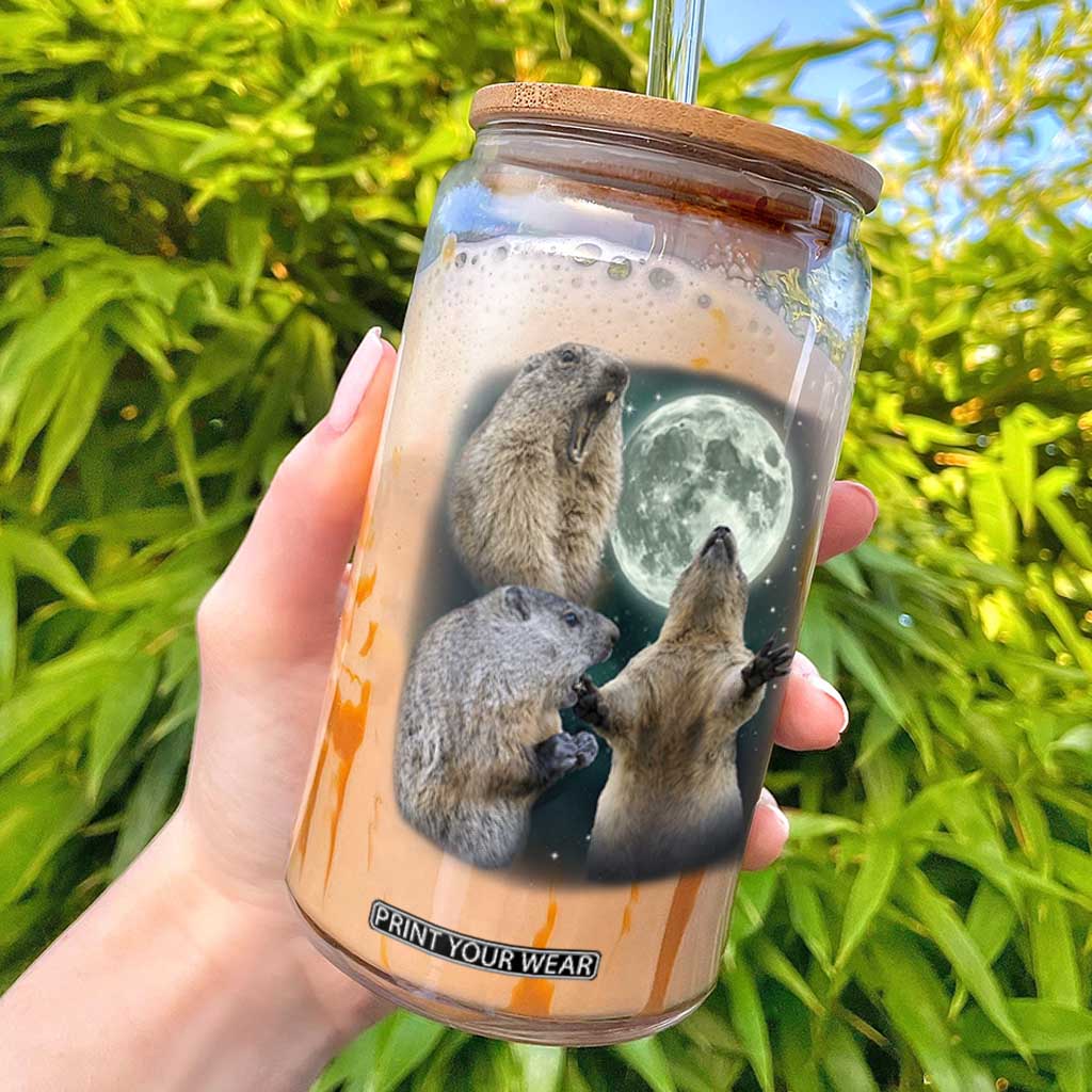 Funny Three Groundhog Moon Groundhog Day Meme Glass Can TS11 Black Print Your Wear