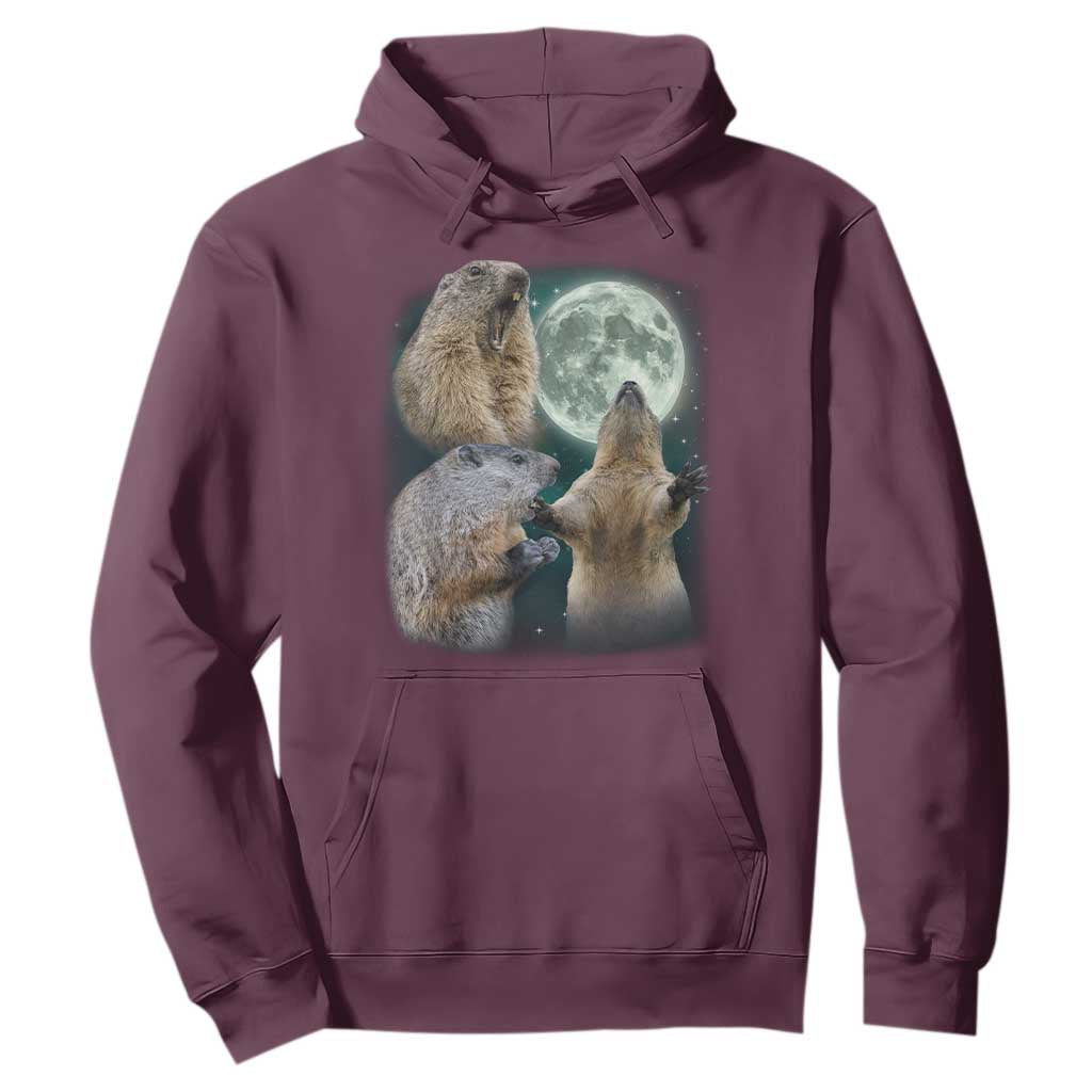 Funny Three Groundhog Moon Groundhog Day Meme Hoodie TS11 Maroon Print Your Wear