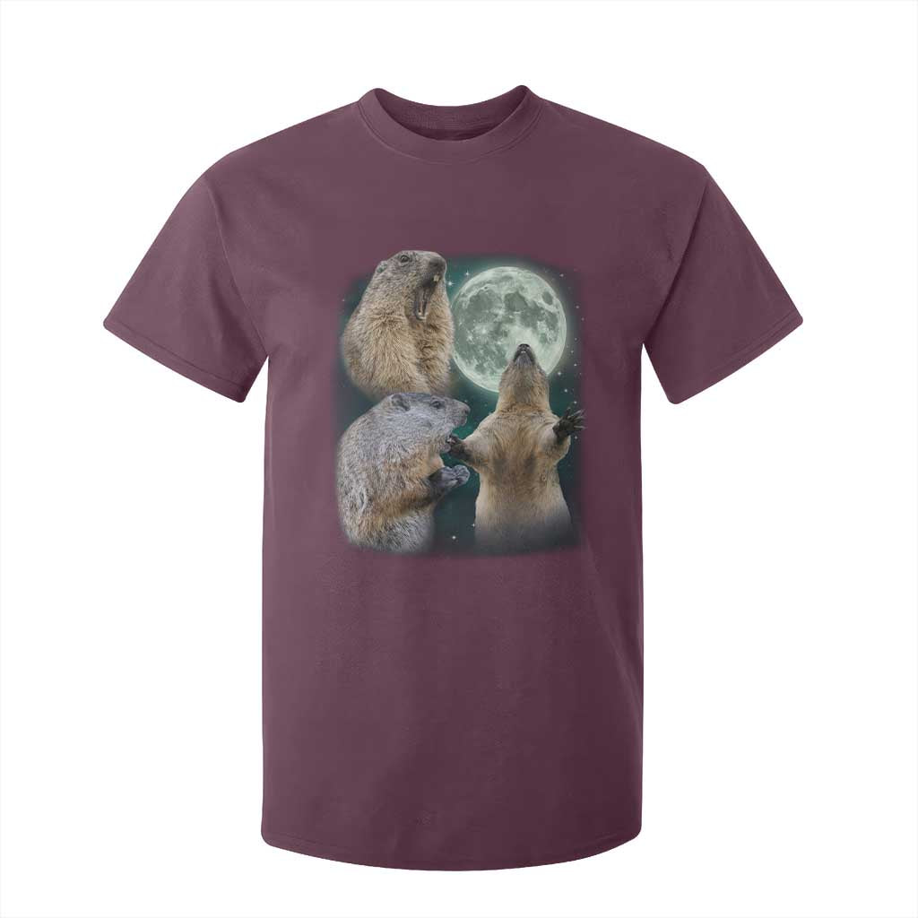 Funny Three Groundhog Moon Groundhog Day Meme T Shirt For Kid TS11 Maroon Print Your Wear
