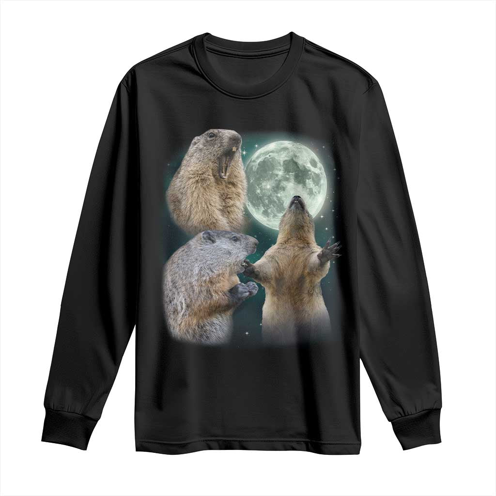 Funny Three Groundhog Moon Groundhog Day Meme Long Sleeve Shirt TS11 Black Print Your Wear