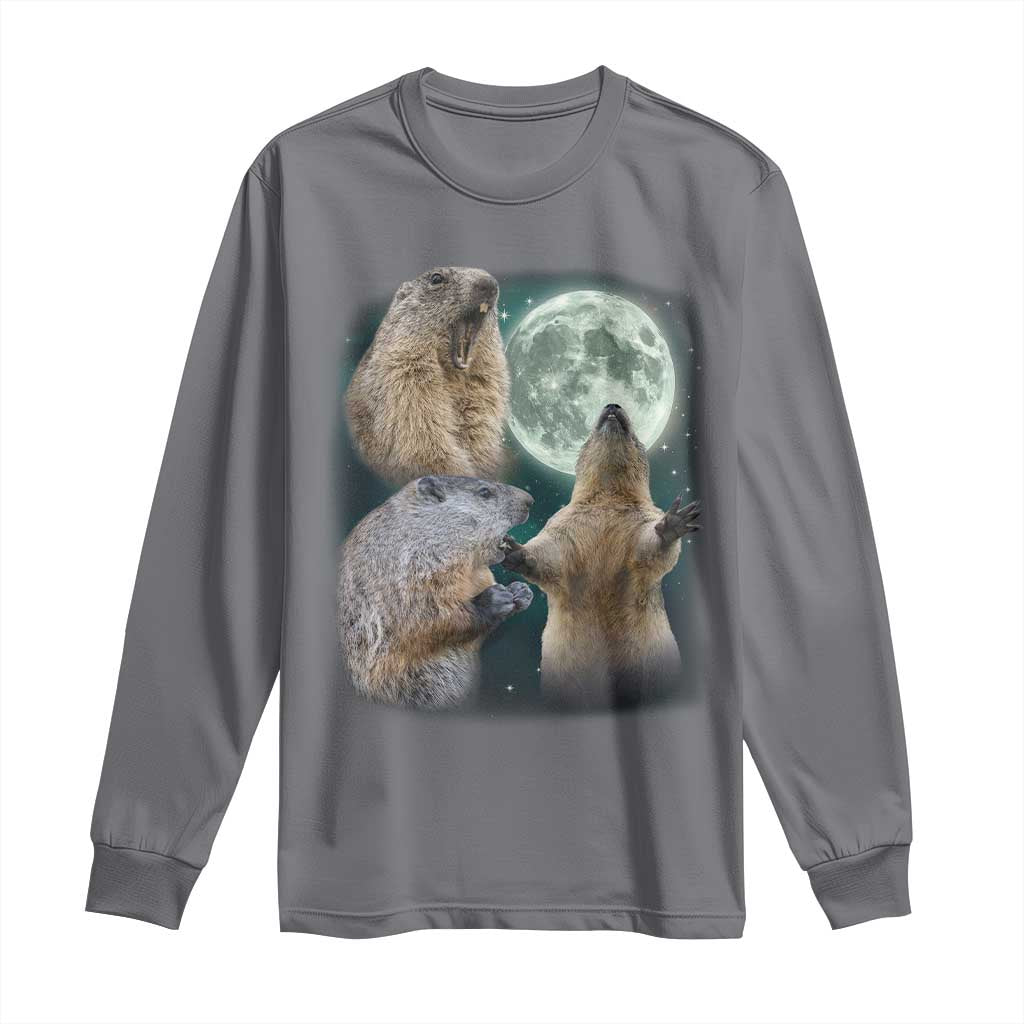 Funny Three Groundhog Moon Groundhog Day Meme Long Sleeve Shirt TS11 Charcoal Print Your Wear