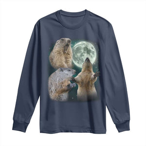 Funny Three Groundhog Moon Groundhog Day Meme Long Sleeve Shirt TS11 Navy Print Your Wear