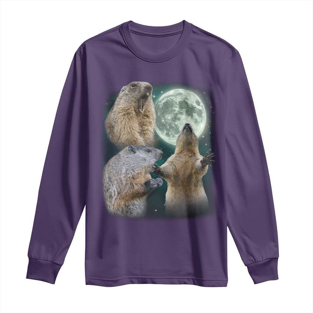 Funny Three Groundhog Moon Groundhog Day Meme Long Sleeve Shirt TS11 Purple Print Your Wear