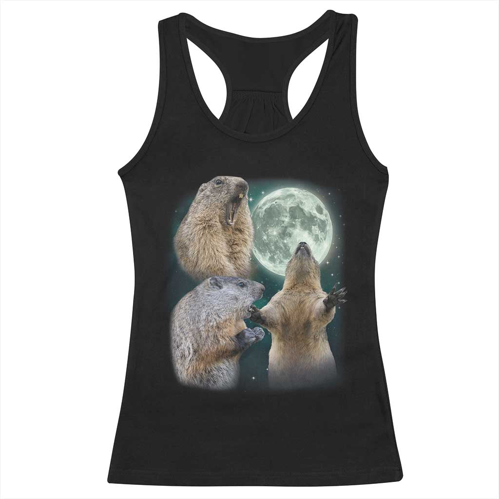Funny Three Groundhog Moon Groundhog Day Meme Racerback Tank Top TS11 Black Print Your Wear