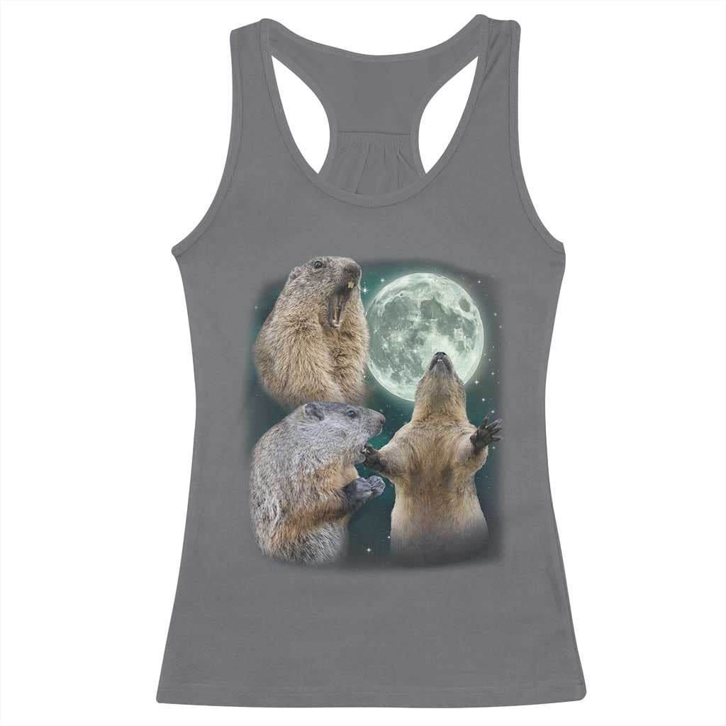 Funny Three Groundhog Moon Groundhog Day Meme Racerback Tank Top TS11 Charcoal Print Your Wear