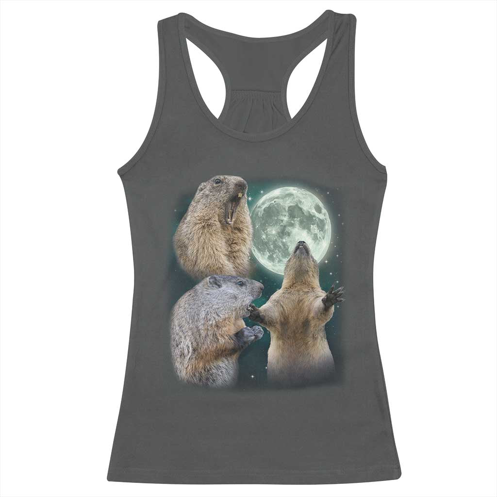 Funny Three Groundhog Moon Groundhog Day Meme Racerback Tank Top TS11 Dark Heather Print Your Wear