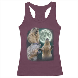 Funny Three Groundhog Moon Groundhog Day Meme Racerback Tank Top TS11 Maroon Print Your Wear
