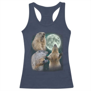 Funny Three Groundhog Moon Groundhog Day Meme Racerback Tank Top TS11 Navy Print Your Wear