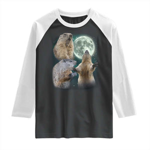 Funny Three Groundhog Moon Groundhog Day Meme Raglan Shirt TS11 Black White Print Your Wear