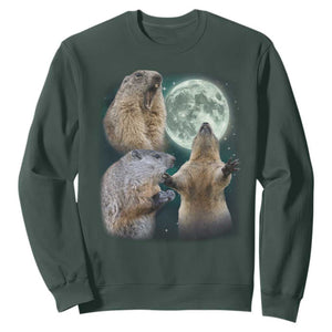 Funny Three Groundhog Moon Groundhog Day Meme Sweatshirt TS11 Dark Forest Green Print Your Wear