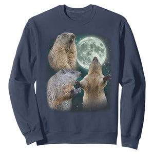 Funny Three Groundhog Moon Groundhog Day Meme Sweatshirt TS11 Navy Print Your Wear