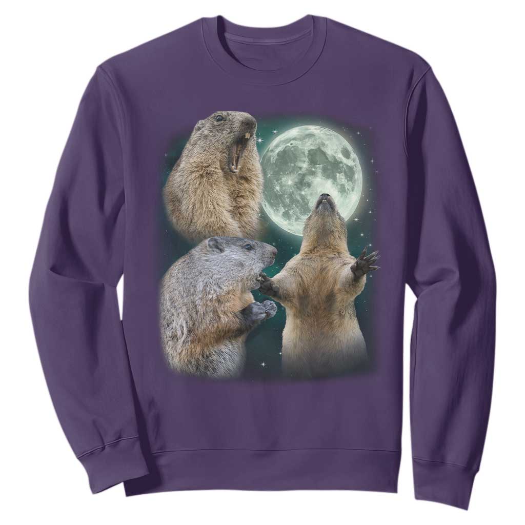 Funny Three Groundhog Moon Groundhog Day Meme Sweatshirt TS11 Purple Print Your Wear