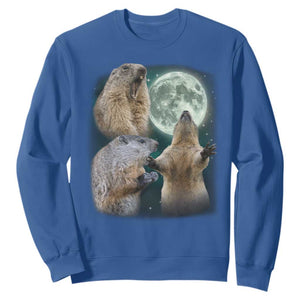 Funny Three Groundhog Moon Groundhog Day Meme Sweatshirt TS11 Royal Blue Print Your Wear
