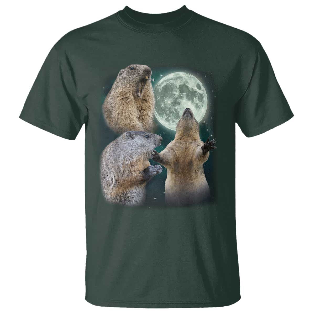 Funny Three Groundhog Moon Groundhog Day Meme T Shirt TS11 Dark Forest Green Print Your Wear
