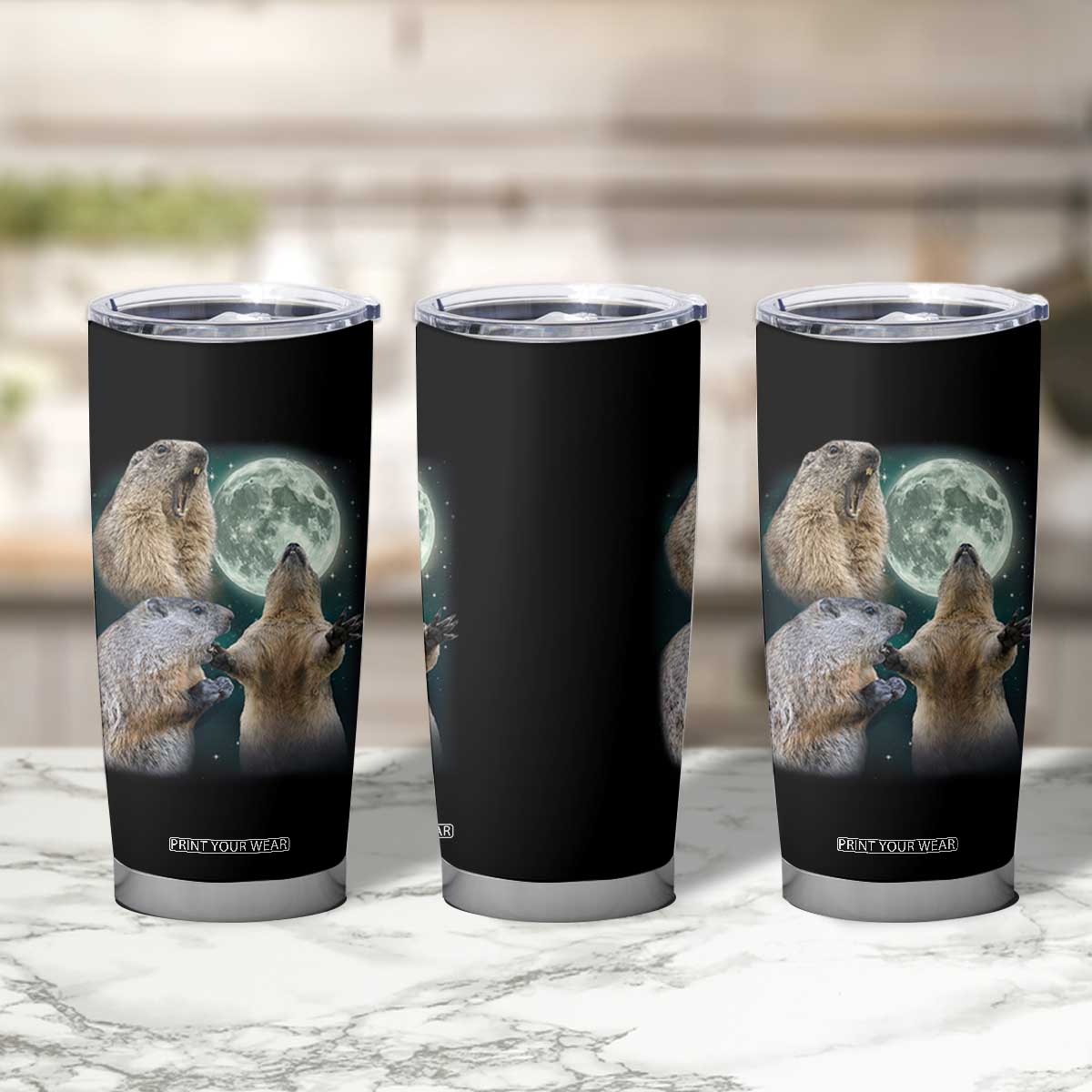 Funny Three Groundhog Moon Groundhog Day Meme Tumbler Cup TS11 Print Your Wear