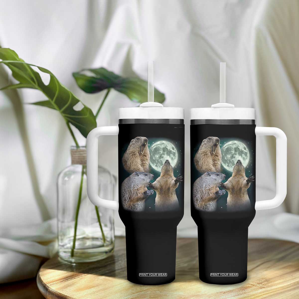 Funny Three Groundhog Moon Groundhog Day Meme Tumbler With Handle TS11 Print Your Wear