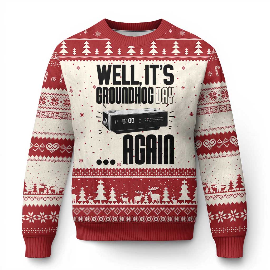 Well Its Groundhog Day Again Ugly Christmas Sweater Funny Woodchuck Groundhog TS11 Beige Red Print Your Wear