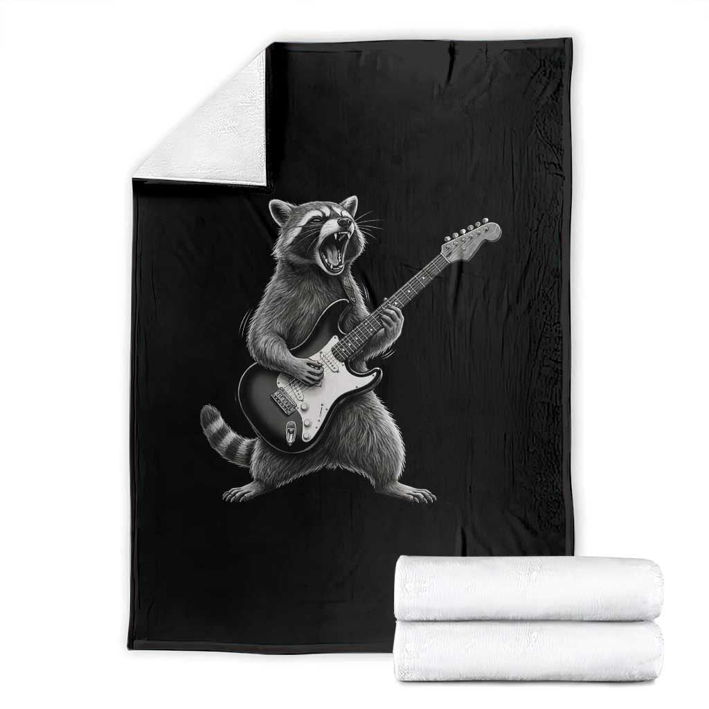 Funny Raccoon Playing Guitar Rock and Roll Throw Blanket TS11 Black Print Your Wear