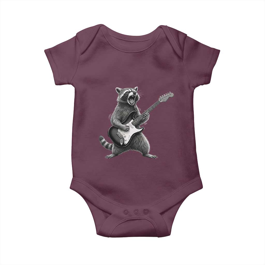 Funny Raccoon Playing Guitar Rock and Roll Baby Onesie TS11 Maroon Print Your Wear