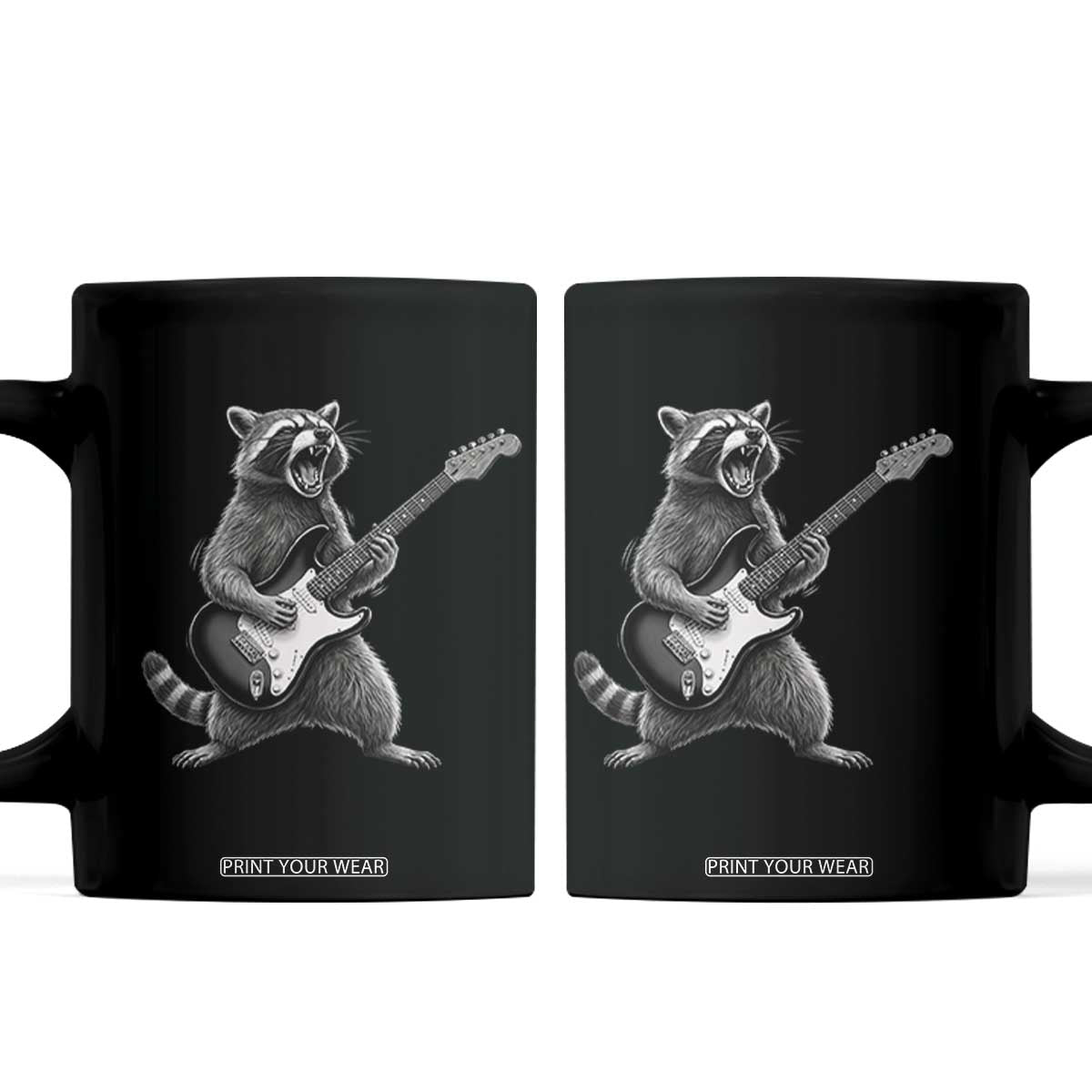 Funny Raccoon Playing Guitar Rock and Roll Coffee Mug TS11 Black Print Your Wear