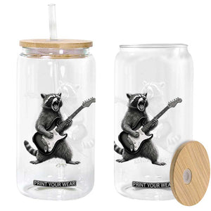 Funny Raccoon Playing Guitar Rock and Roll Glass Can TS11 Print Your Wear