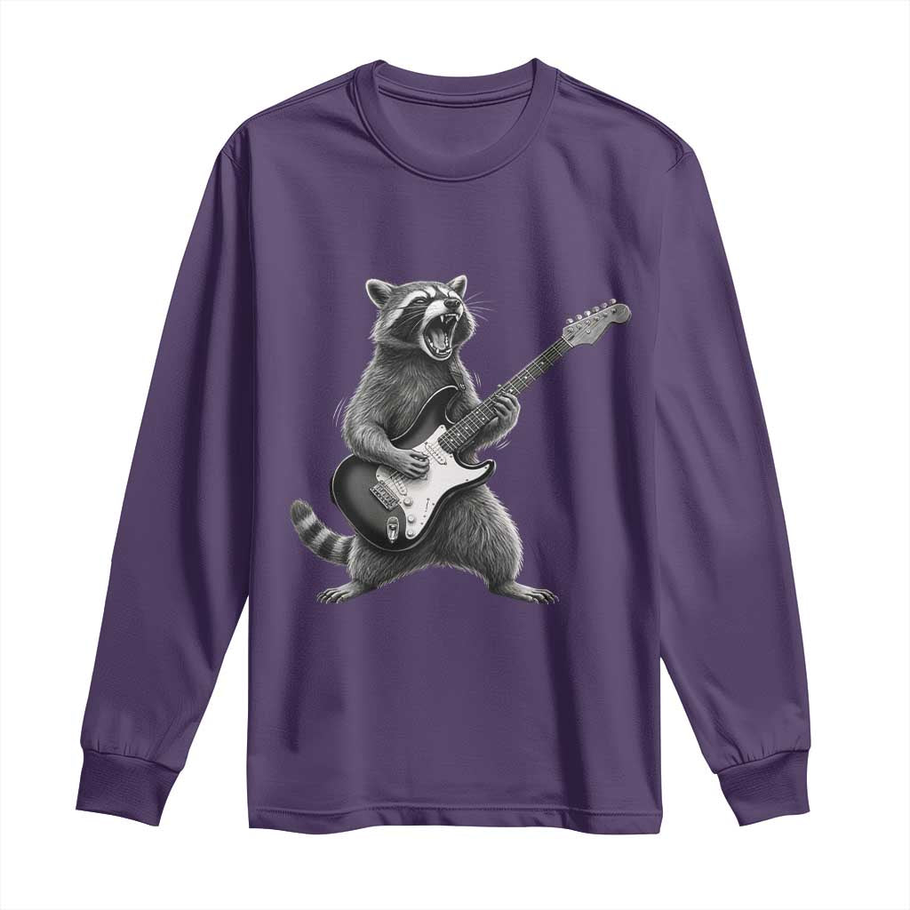 Funny Raccoon Playing Guitar Rock and Roll Long Sleeve Shirt TS11 Purple Print Your Wear