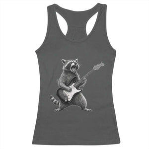 Funny Raccoon Playing Guitar Rock and Roll Racerback Tank Top TS11 Dark Heather Print Your Wear