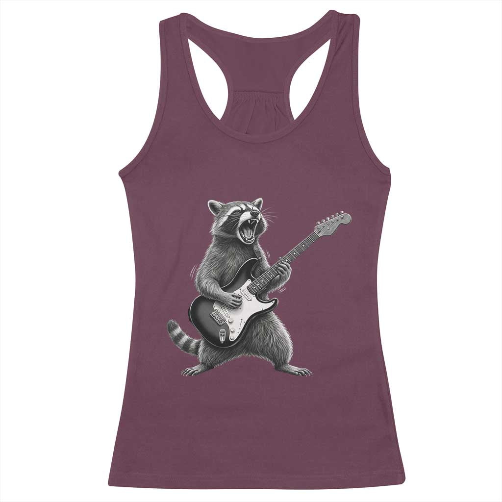 Funny Raccoon Playing Guitar Rock and Roll Racerback Tank Top TS11 Maroon Print Your Wear