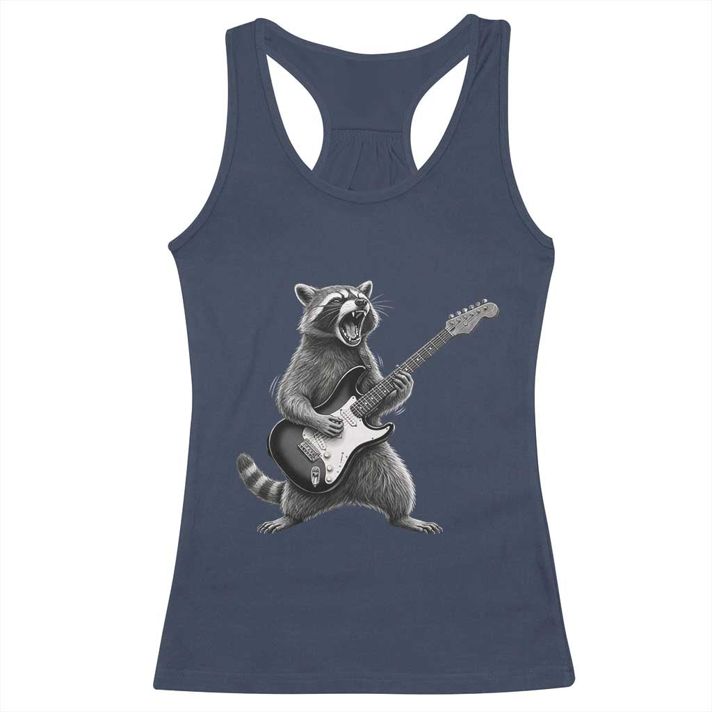 Funny Raccoon Playing Guitar Rock and Roll Racerback Tank Top TS11 Navy Print Your Wear