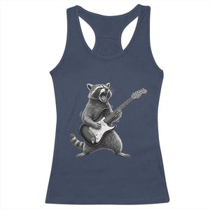 Funny Raccoon Playing Guitar Rock and Roll Racerback Tank Top TS11 Navy Print Your Wear