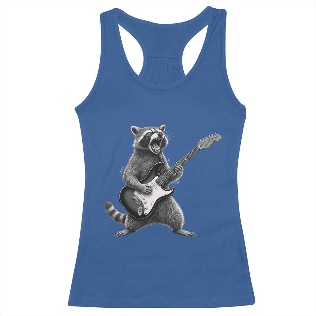 Funny Raccoon Playing Guitar Rock and Roll Racerback Tank Top TS11 Royal Blue Print Your Wear