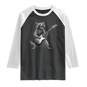 Funny Raccoon Playing Guitar Rock and Roll Raglan Shirt TS11 Black White Print Your Wear