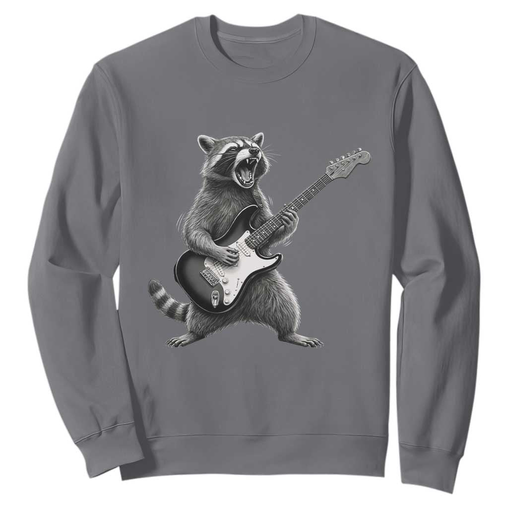 Funny Raccoon Playing Guitar Rock and Roll Sweatshirt TS11 Charcoal Print Your Wear