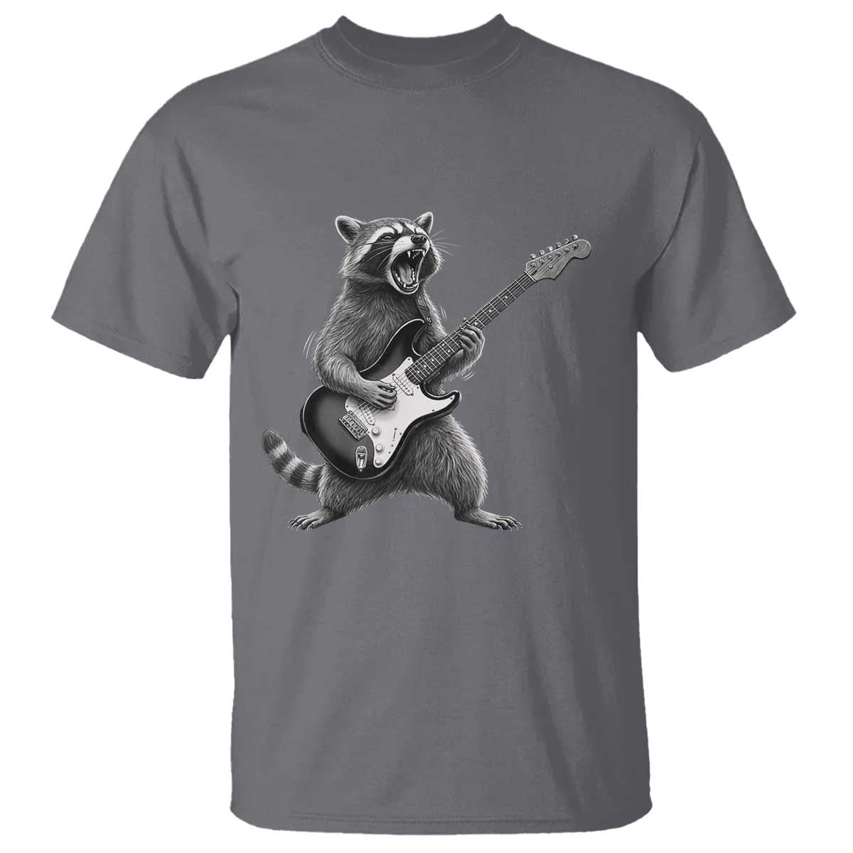 Funny Raccoon Playing Guitar Rock and Roll T Shirt TS11 Charcoal Print Your Wear