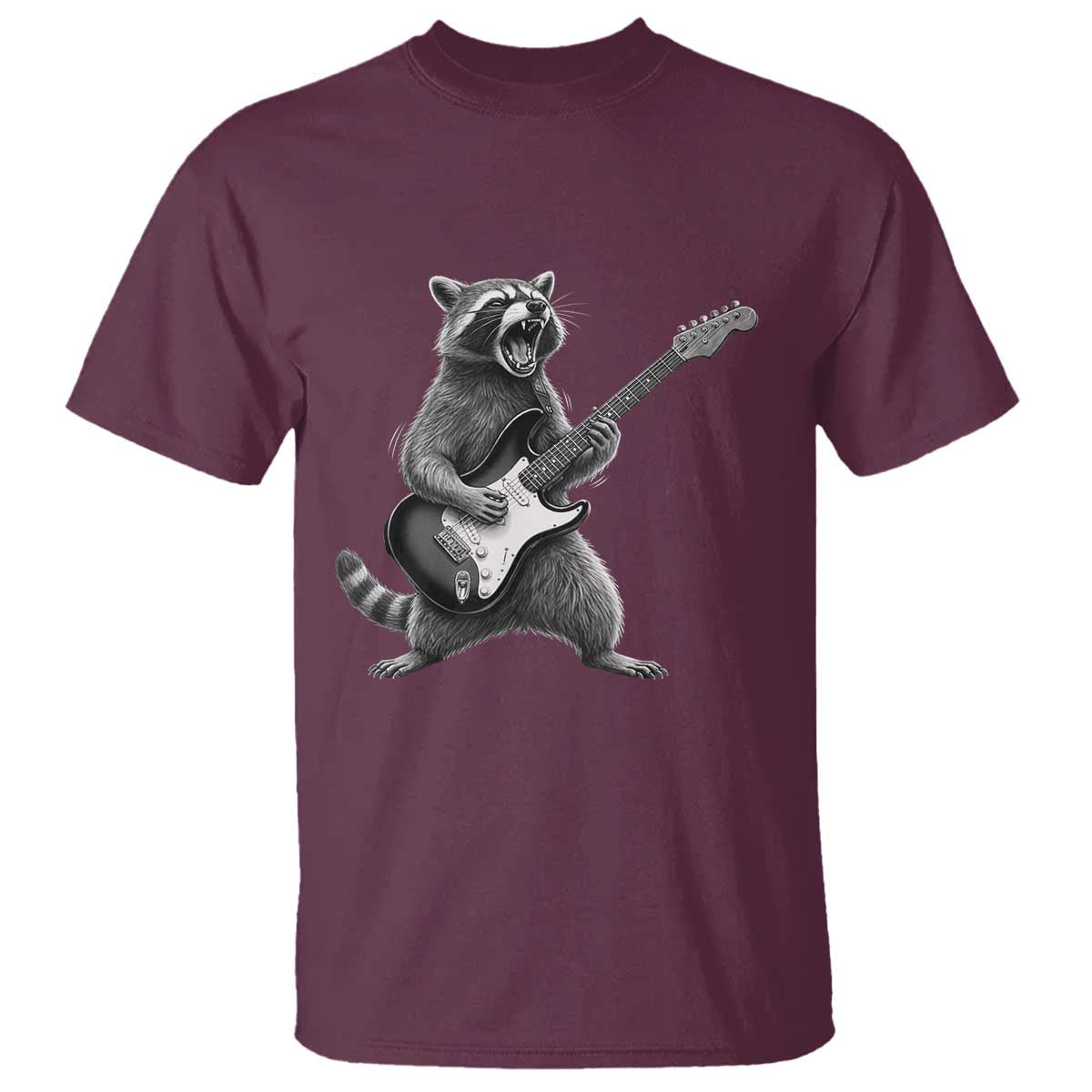 Funny Raccoon Playing Guitar Rock and Roll T Shirt TS11 Maroon Print Your Wear