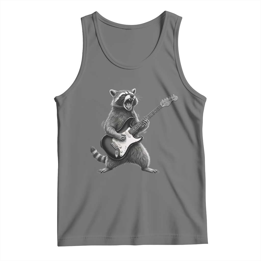 Funny Raccoon Playing Guitar Rock and Roll Tank Top TS11 Black Heather Print Your Wear