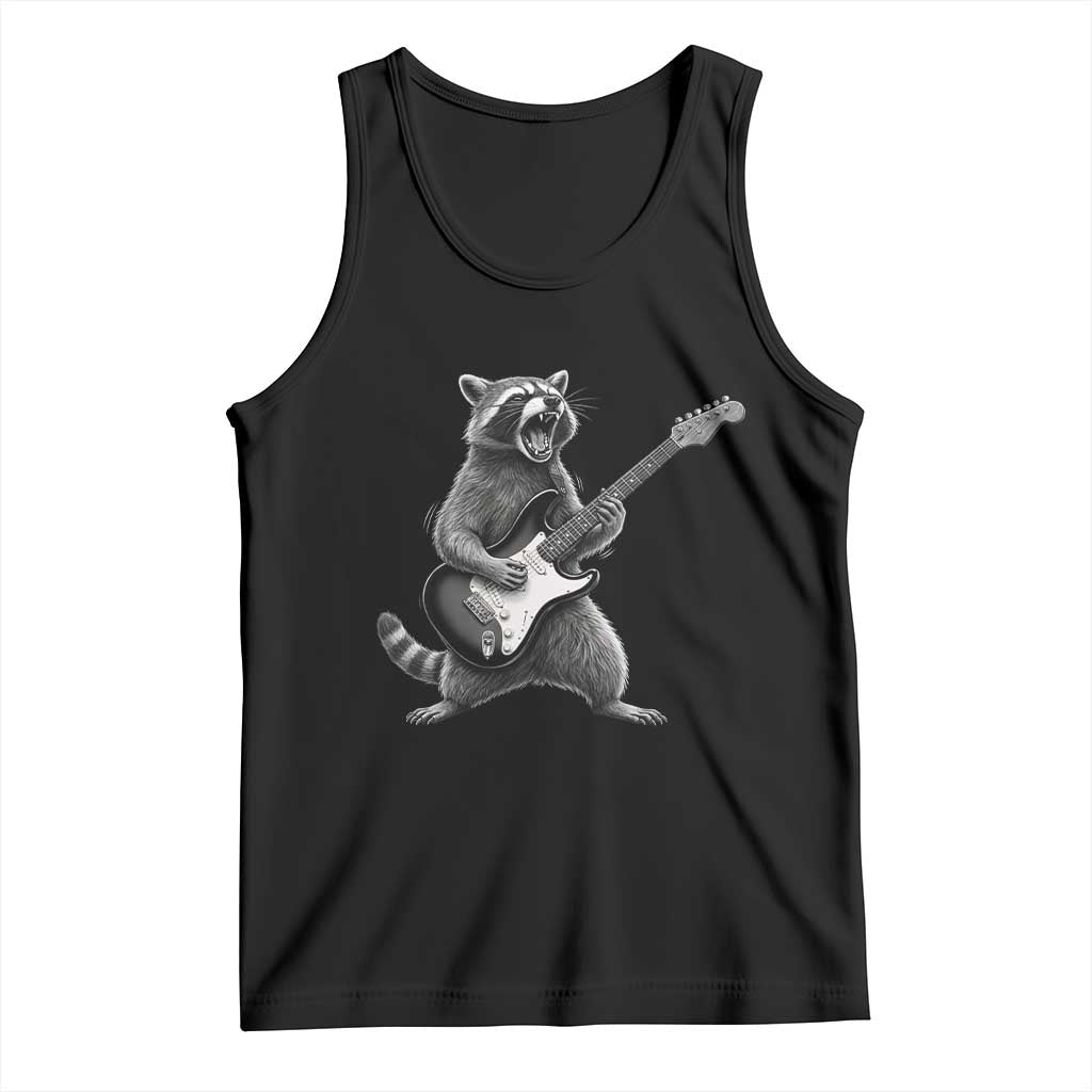 Funny Raccoon Playing Guitar Rock and Roll Tank Top TS11 Black Print Your Wear