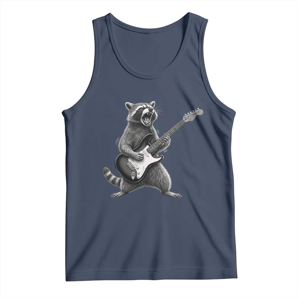 Funny Raccoon Playing Guitar Rock and Roll Tank Top TS11 Navy Print Your Wear