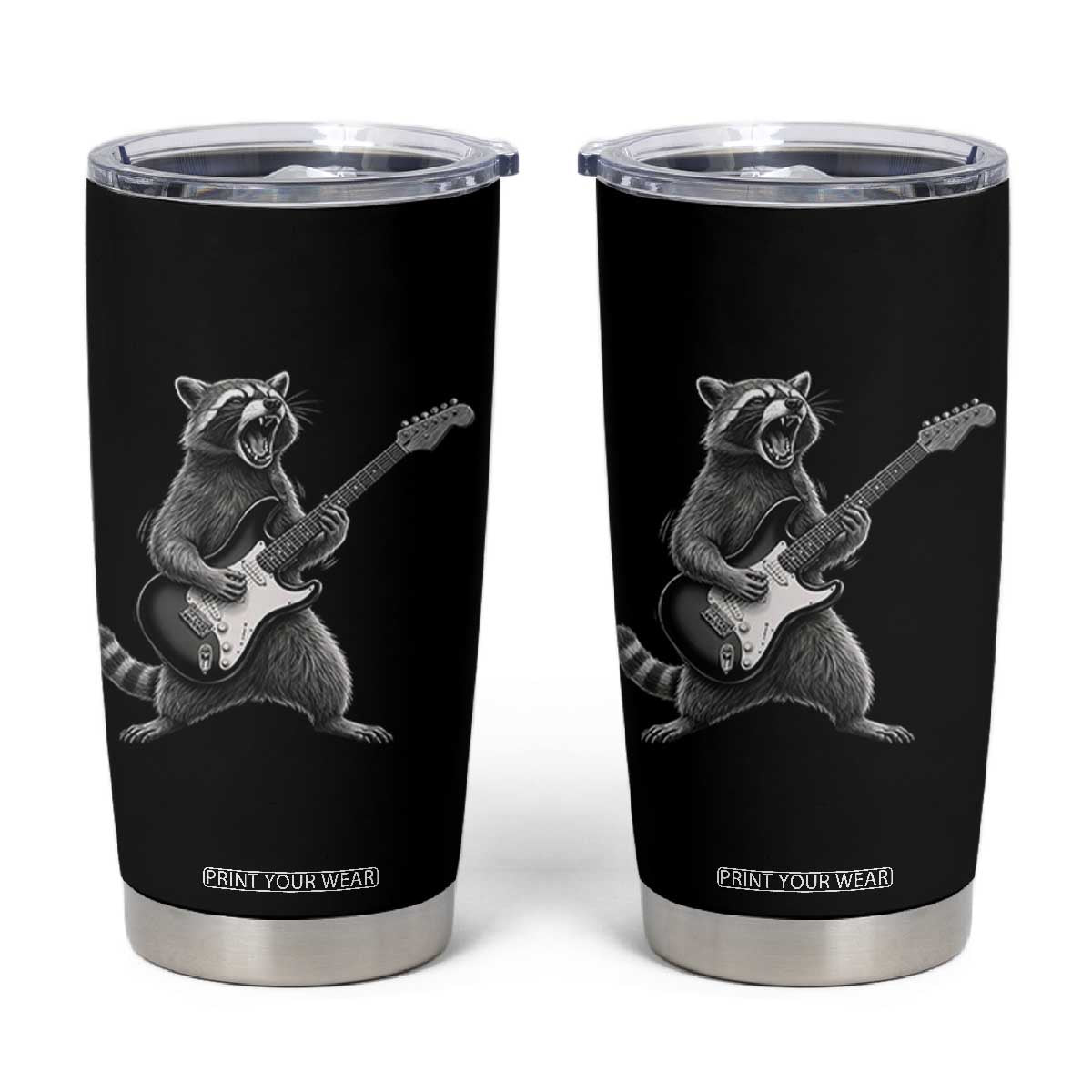 Funny Raccoon Playing Guitar Rock and Roll Tumbler Cup TS11 Black Print Your Wear