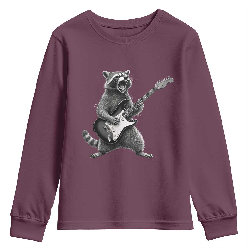 Funny Raccoon Playing Guitar Rock and Roll Youth Sweatshirt TS11 Maroon Print Your Wear