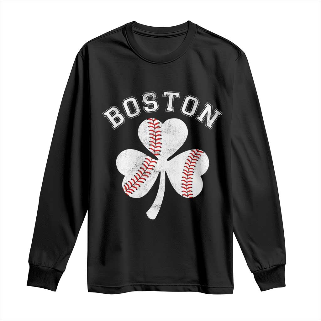 Funny Boston St Patricks Day Baseball Shamrock Long Sleeve Shirt TS11 Black Print Your Wear
