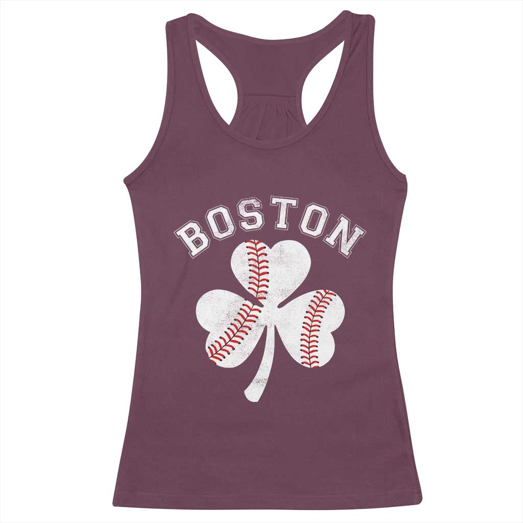 Funny Boston St Patricks Day Baseball Shamrock Racerback Tank Top TS11 Maroon Print Your Wear