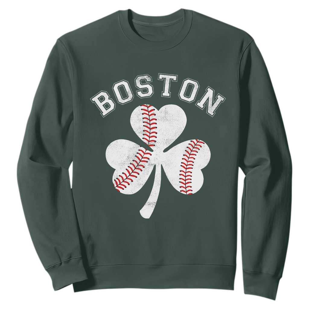 Funny Boston St Patricks Day Baseball Shamrock Sweatshirt TS11 Dark Forest Green Print Your Wear