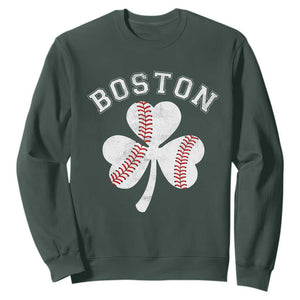 Funny Boston St Patricks Day Baseball Shamrock Sweatshirt TS11 Dark Forest Green Print Your Wear